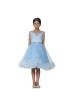 Cape Sleeves Blue Beaded Tulle Flower Girl Dress